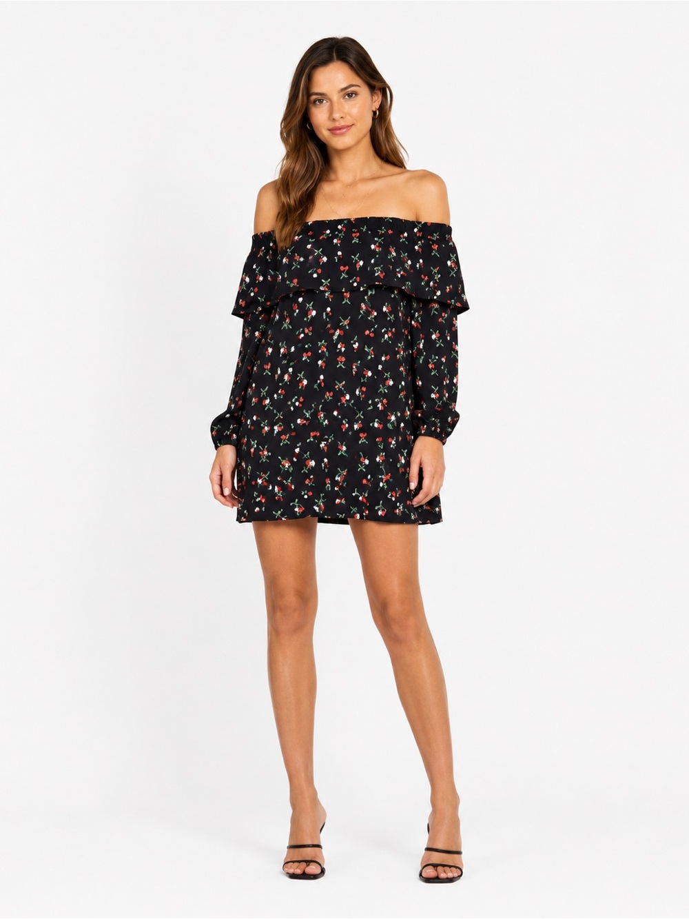 FLYNN SKYE Louie Cherry Ruffle Off Shoulder Dress